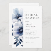 ネイビーブルーの花柄 ブライダルシャワー 招待状 (正面/裏面)