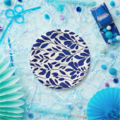 ネイビーブルーの花柄 ペーパープレート (パーティー)