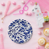 ネイビーブルーの花柄 ペーパープレート (パーティー)