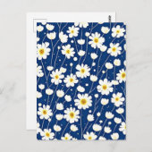 ネイビーブルーの花柄 ポストカード (正面/裏面)