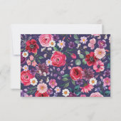 ネイビーブルーの花柄 出欠カード (裏面)