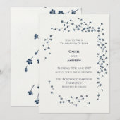 ネイビーブルーの花輪の結婚式招待状 招待状 (正面/裏面)