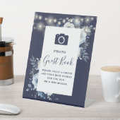ネイビーブルーの花飾り フォトゲストブック ウェディング 台座サイン (インサイチュ)