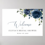 ネイビーブルーの花、グリーン、ボヘミア、ウェディング歓迎 ポスター (正面)