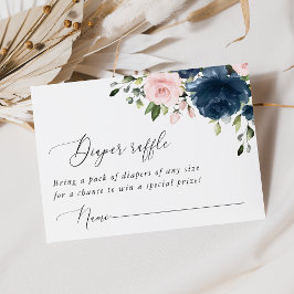 ネイビーブルーの花，ピンクの花，おむつラッフル エンクロージャーカード