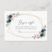 ネイビーブルーの花，ピンクの花，おむつラッフル エンクロージャーカード (正面)