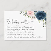 ネイビーブルーの花、ピンクの花、お願い エンクロージャーカード (正面)