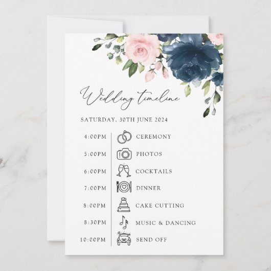 ネイビーブルーの花、ピンクの花、のタイムラ結婚イン (裏面)