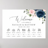 ネイビーブルーの花、ピンクの花、のタイムラ結婚イン ポスター (正面)