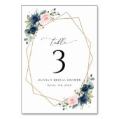 ネイビーブルーの花、ピンクの花、テーブル番号 テーブルナンバー (裏面)