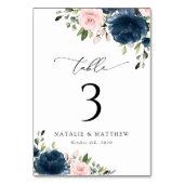 ネイビーブルーの花、ピンクの花、テーブル番号 テーブルナンバー (正面)