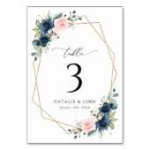 ネイビーブルーの花、ピンクの花、テーブル番号 テーブルナンバー (正面)