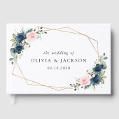 ネイビーブルーの花、ピンクの花、フローラ結婚ズ ゲストブック (正面)