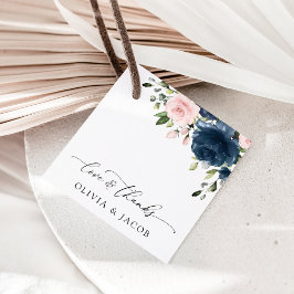 ネイビーブルーの花、ピンクの花、フローラ結婚ズ フェイバータグ