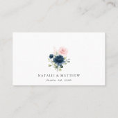 ネイビーブルーの花、ピンクの花、フローラ結婚ズ プレイスカード (裏面)