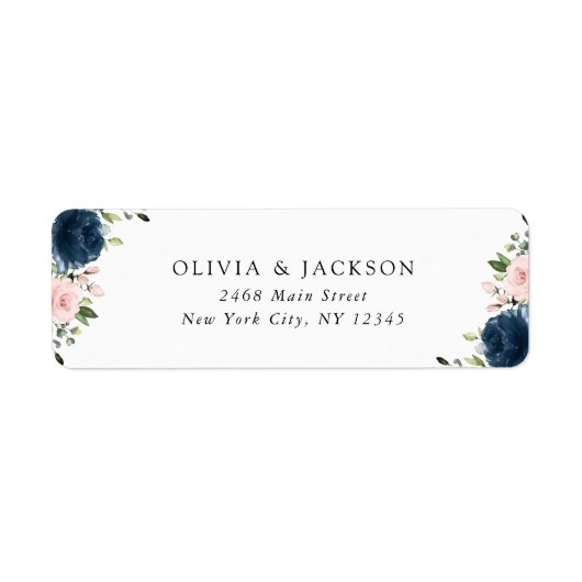 ネイビーブルーの花、ピンクの花、フローラ結婚ズ ラベル (正面)