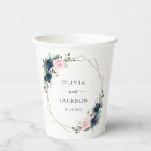 ネイビーブルーの花、ピンクの花、フローラ結婚ズ 紙コップ (正面)