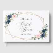 ネイビーブルーの花，ピンクの花，ブライダルシャワー ゲストブック (正面)