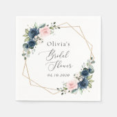 ネイビーブルーの花，ピンクの花，ブライダルシャワー スタンダードカクテルナプキン (正面)