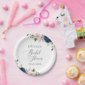 ネイビーブルーの花,ピンクの花,ブライダルシャワー ペーパープレート (パーティー)