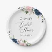 ネイビーブルーの花,ピンクの花,ブライダルシャワー ペーパープレート (正面)
