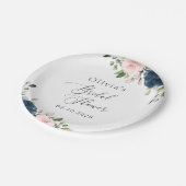 ネイビーブルーの花,ピンクの花,ブライダルシャワー ペーパープレート (アングル)