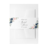 ネイビーブルーの花，ピンクの花，ブライダルシャワー 招待状ベリーバンド (正面例)