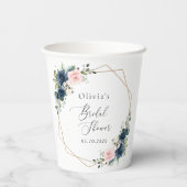 ネイビーブルーの花,ピンクの花,ブライダルシャワー 紙コップ (裏面)