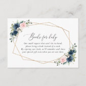 ネイビーブルーの花、ピンクの花、ベビー用の本 エンクロージャーカード (正面)