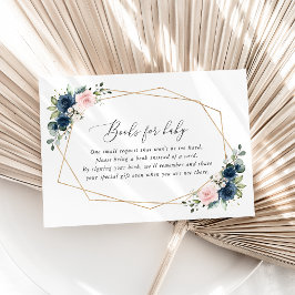 ネイビーブルーの花、ピンクの花、ベビー用の本 エンクロージャーカード