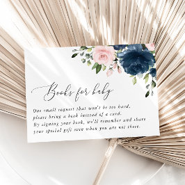 ネイビーブルーの花、ピンクの花、ベビー用の本 エンクロージャーカード