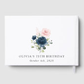ネイビーブルーの花、ピンクの花、ボヘミアン、誕生日 ゲストブック (裏面)