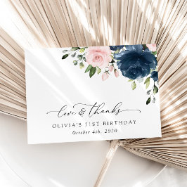 ネイビーブルーの花,ピンクの花,ボホ,誕生日 サンキューカード