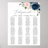 ネイビーブルーの花、ピンクの花、座席表 ポスター (正面)