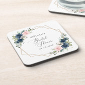 ネイビーブルーの花、ピンクの花、結婚式前祝い コースター (左側)