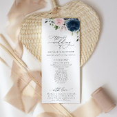 ネイビーブルーの花，ピンクの花，結婚式 プログラム