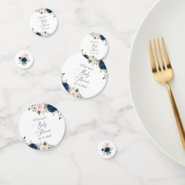 ネイビーブルーの花，ピンクの花，赤ちゃんシャワー コンフェッティ