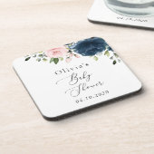 ネイビーブルーの花,ピンクの花,赤ちゃんシャワー コースター (左側)