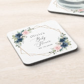 ネイビーブルーの花，ピンクの花，赤ちゃんシャワー コースター (左側)