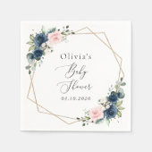 ネイビーブルーの花,ピンクの花,赤ちゃんシャワー スタンダードカクテルナプキン (正面)