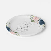 ネイビーブルーの花,ピンクの花,赤ちゃんシャワー ペーパープレート (アングル)