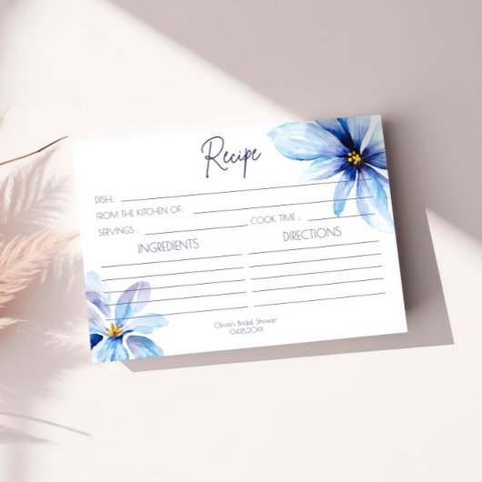 ネイビーブルーの花 ミニマルなレシピカード