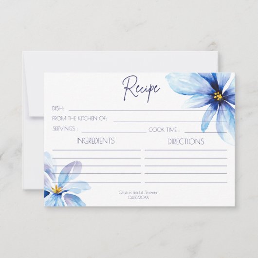 ネイビーブルーの花 ミニマルなレシピカード (正面)