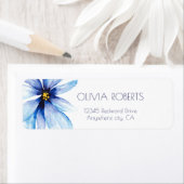 ネイビーブルーの花 ミニマル リターン アドレス ラベル (インサイチュ)