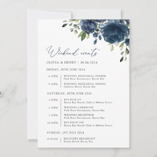 ネイビーブルーの花、緑、のタイムラ結婚イン (正面)