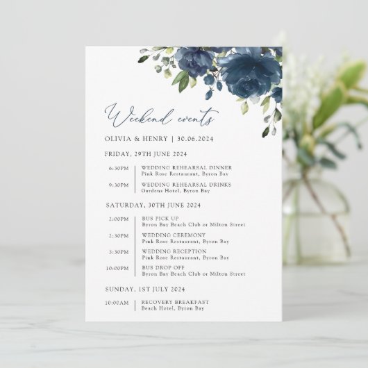 ネイビーブルーの花、緑、のタイムラ結婚イン (スタンド正面)