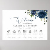 ネイビーブルーの花、緑、のタイムラ結婚イン ポスター (正面)