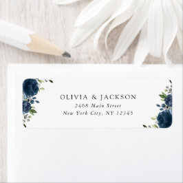 ネイビーブルーの花、緑、ボホ、フローラ結婚ズ ラベル