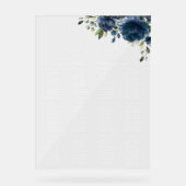 ネイビーブルーの花、緑、結婚の座席表 アクリルサイン (正面)