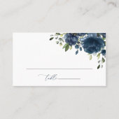 ネイビーブルーの花，緑， Boho,ブライダルシャワー プレイスカード (正面)